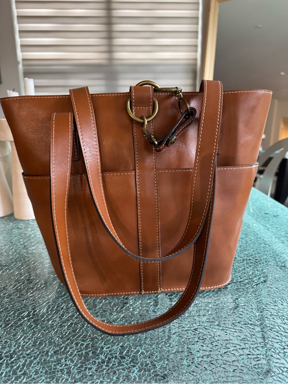 Patricia Nash Leather Tote Bag in Cognac Brown - Classic Women's Shoulder Bag